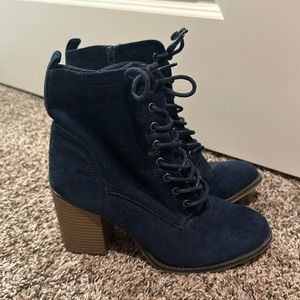 Navy suede lace up boots